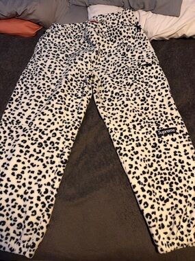 Supreme White and Black Leopard Fleece Pants